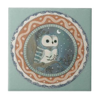 Whimsy Owl Mint Blue Terracotta Teal Aqua タイル