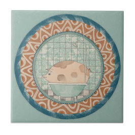 Whimsy Pig Mint Blue Terracotta Aqua Teal タイル