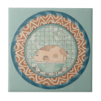 Whimsy Pig Mint Blue Terracotta Aqua Teal タイル
