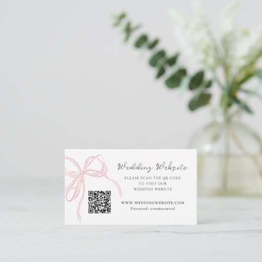 Whimsy Pink Bow Wedding QR Code エンクロージャーカード (スタンド正面)