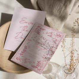 Whimsy Pink Hand Drawn Floral Garden Save The Date セーブザデート