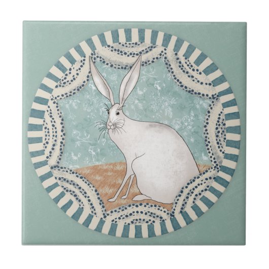 Whimsy Rabbit Mint Blue Terracotta Teal Aqua タイル (正面)