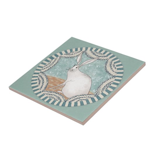 Whimsy Rabbit Mint Blue Terracotta Teal Aqua タイル (側面)