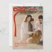 Whimsy Red Ribbon Simple Elegant Photo Christmas シーズンカード (正面)