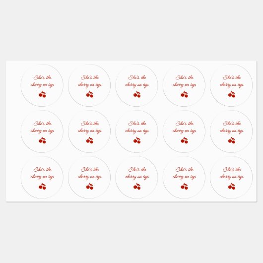 Whimsy Red She's the Cherry on Top Bridal Shower ラベル (シート)