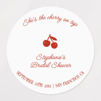 Whimsy Red She's the Cherry on Top Bridal Shower ラベル