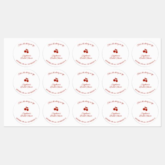 Whimsy Red She's the Cherry on Top Bridal Shower ラベル (シート)