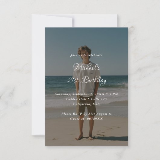 Whimsy Script Any Age Photo Overlay 21st birthday 招待状 (正面)
