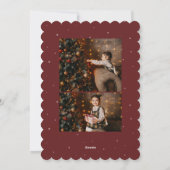 Whimsy script Merry Christmas three photo red シーズンカード (裏面)