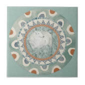 Whimsy Sheep & Bird Mint Blue Terracotta Aqua タイル (正面)