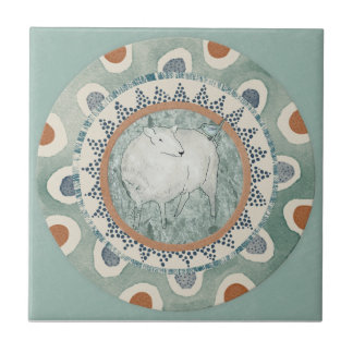 Whimsy Sheep & Bird Mint Blue Terracotta Aqua タイル