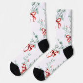 Whimsy Socks – Red Bows Pattern & Festive Charm ソックス (左)