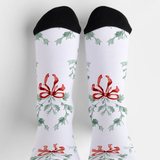 Whimsy Socks – Red Bows Pattern & Festive Charm ソックス (上部)