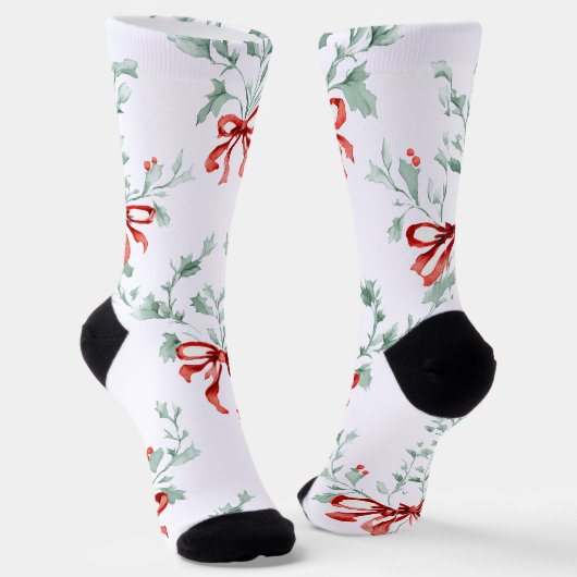 Whimsy Socks – Red Bows Pattern & Festive Charm ソックス (傾斜あり)