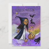 Whimsy Witch, Pumpkin & Candy Corn Halloween Party 招待状 (正面)
