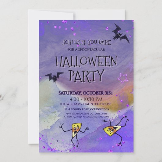 Whimsy Witch, Pumpkin & Candy Corn Halloween Party 招待状 (裏面)