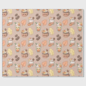 Whipped Autumn Drinks & Leaves Pattern ラッピングペーパー (フラット)