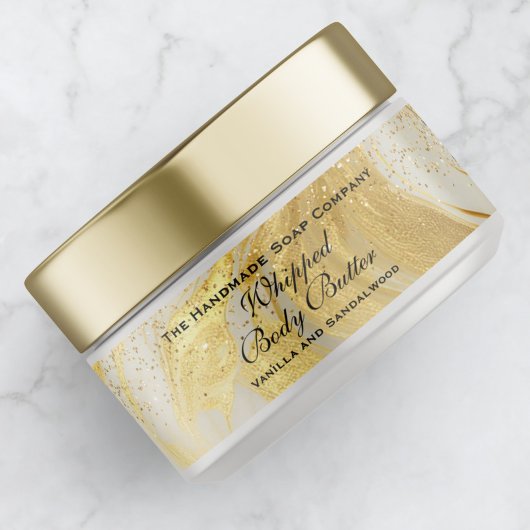 Whipped Body Butter Ivory Gold Glitter Jar Label ラップアラウンドラベル