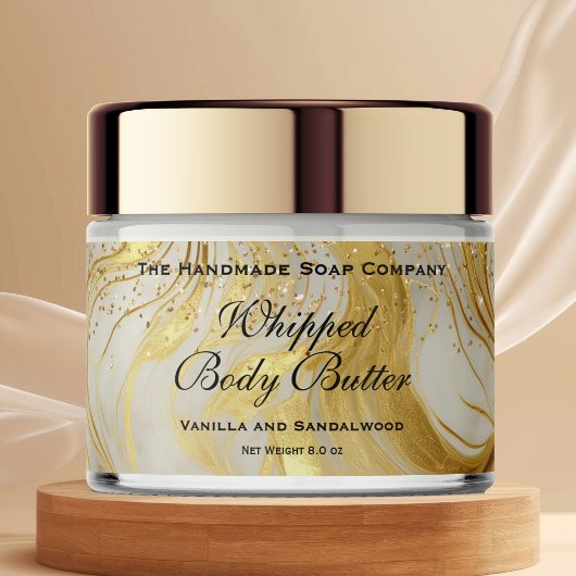 Whipped Body Butter Jar Label Ivory Gold Glitter ペットボトルラベル