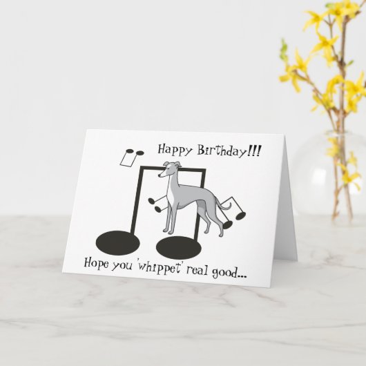 Whippetのしゃれ-挨拶状 カード (黄色い花)