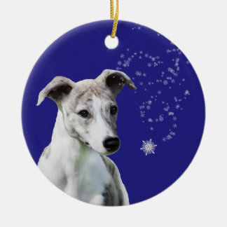 Whippetの子犬の休日の雪突風のオーナメント セラミックオーナメント