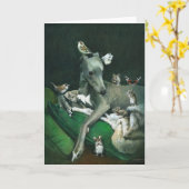 Whippetの鳥およびネズミの挨拶状 カード (黄色い花)