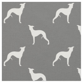 Whippet犬はパターン灰色および白のシルエットを描きます ファブリック