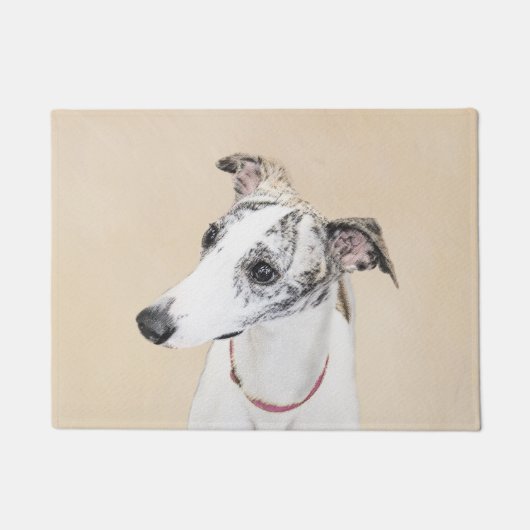 Whippet、英語Whippetのスナップ、犬brindle、白子犬 ドアマット (正面)