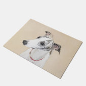 Whippet、英語Whippetのスナップ、犬brindle、白子犬 ドアマット (アングル)