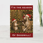 Whippet and Squirrel Christmas greetings card カード (正面)