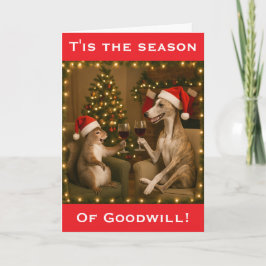 Whippet and Squirrel Christmas greetings card カード