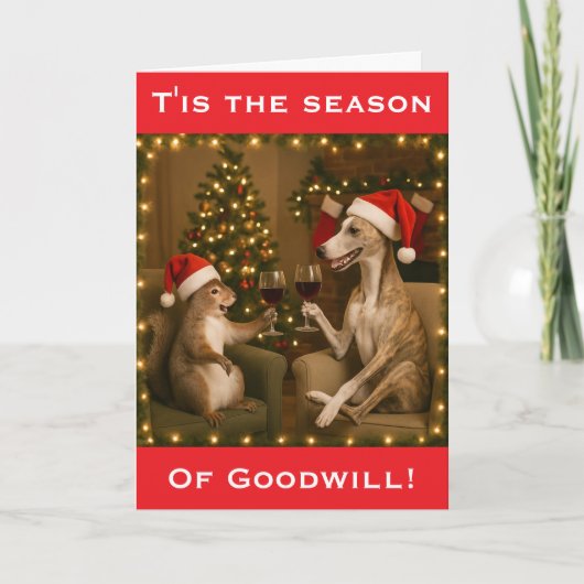 Whippet and Squirrel Christmas greetings card カード (正面)