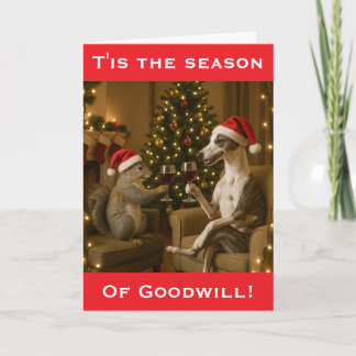 Whippet and Squirrel Christmas greetings card カード