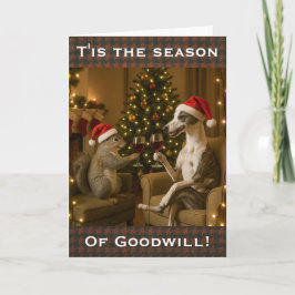 Whippet and Squirrel Christmas greetings card カード