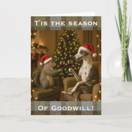 Whippet and Squirrel Christmas greetings card カード