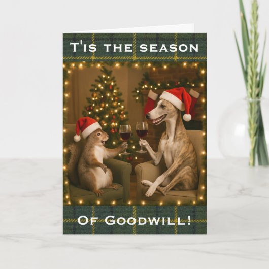 Whippet and Squirrel Christmas greetings card カード (正面)