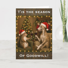 Whippet and Squirrel Christmas greetings card カード