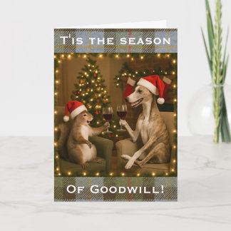 Whippet and Squirrel Christmas greetings card カード