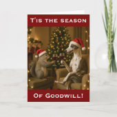 Whippet and Squirrel Christmas greetings card カード (正面)