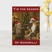 Whippet and Squirrel Christmas greetings card カード (黄色い花)
