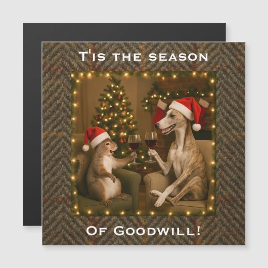 Whippet and Squirrel Christmas magnetic card (正面/裏面)