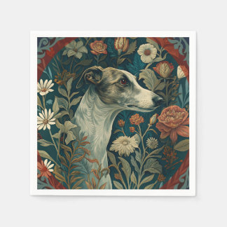 Whippet Brindle and White William Morris Style スタンダードカクテルナプキン
