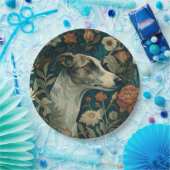 Whippet Brindle and White William Morris Style ペーパープレート (パーティー)