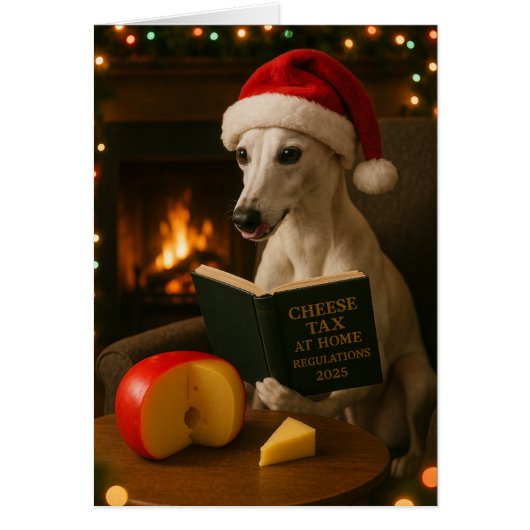 Whippet 'Cheese Tax' Christmas card white / cream (正面)
