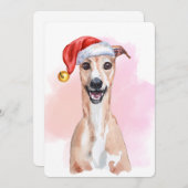Whippet Christmas Card – Whippet Wearing Santa Hat 招待状 (正面/裏面)