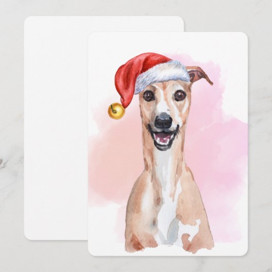 Whippet Christmas Card – Whippet Wearing Santa Hat 招待状 (正面/裏面)