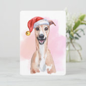 Whippet Christmas Card – Whippet Wearing Santa Hat 招待状 (スタンド正面)