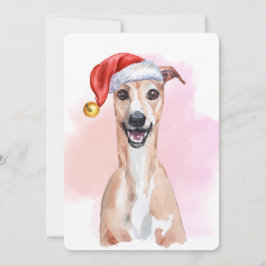 Whippet Christmas Card – Whippet Wearing Santa Hat 招待状