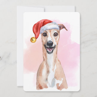 Whippet Christmas Card – Whippet Wearing Santa Hat 招待状