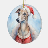 Whippet Christmas Ornament - Festive Holiday セラミックオーナメント (左)